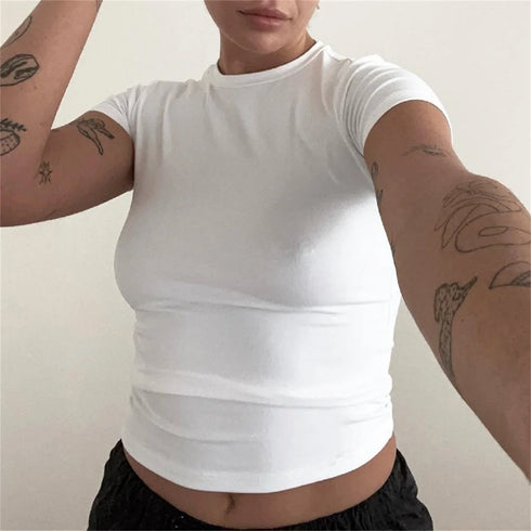 Slim Fit Short Sleeve T-Shirt for Women Casual Basic Crop Top Summer Fashion with O-Neck and Soft Blended Fabric